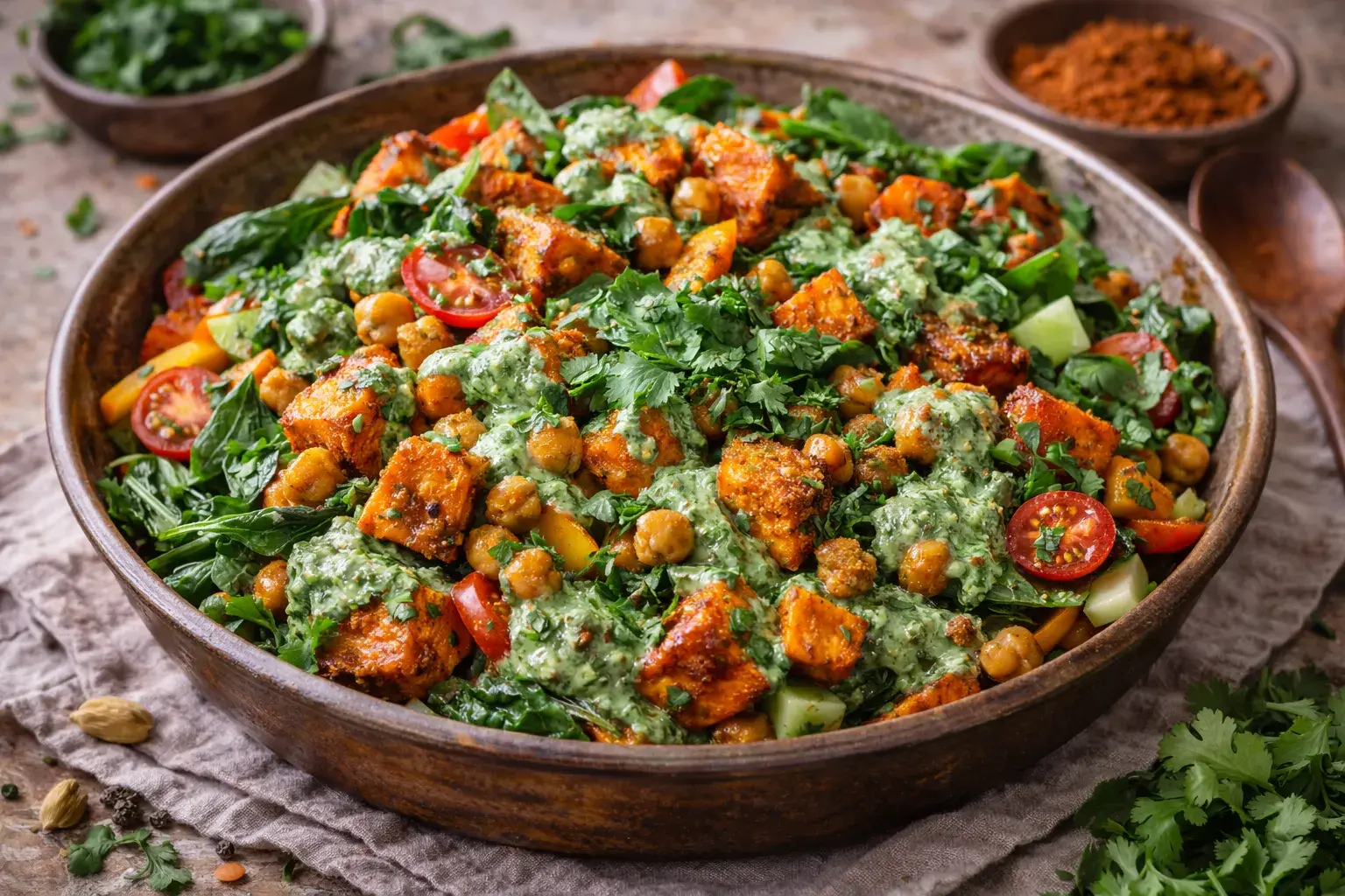 Tandoori Ghee Roasted Sweet Potato and Chickpea Salad